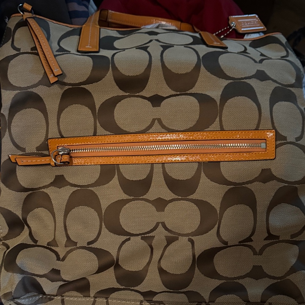 Coach Brown and Tan Signature Tote - Picture 3 of 5